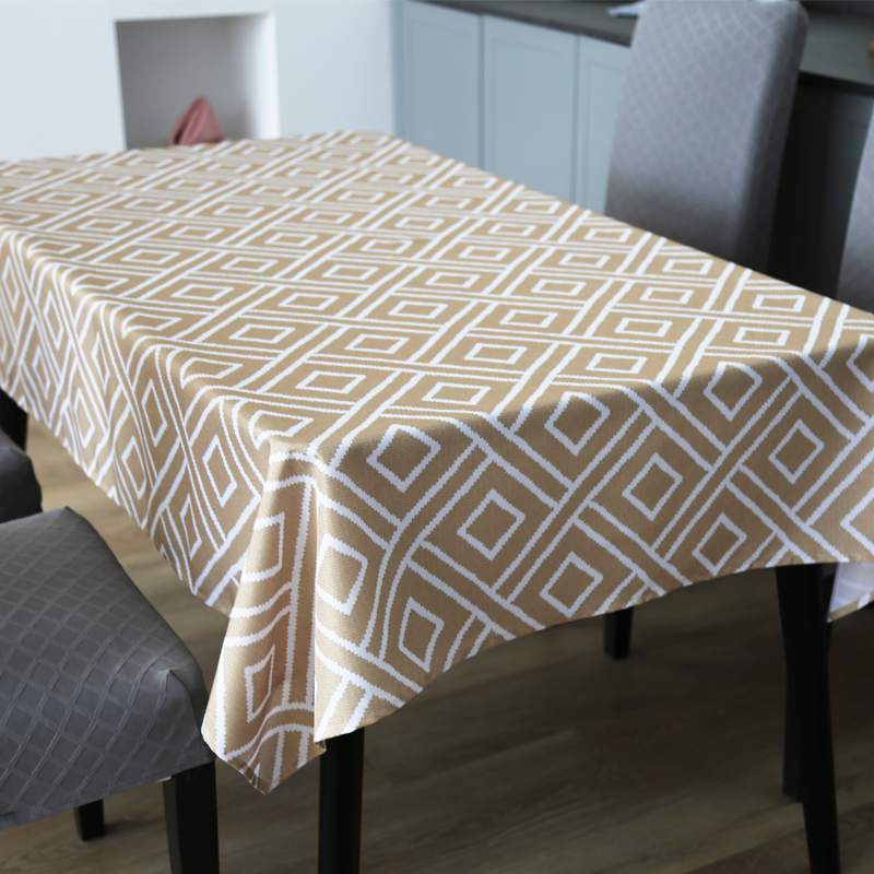 Gold And White Geometric Printed Tablecloth