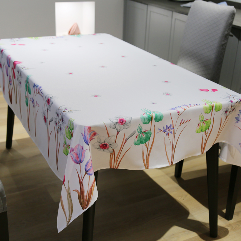 Colorful Floral Print Tablecloth On White Background