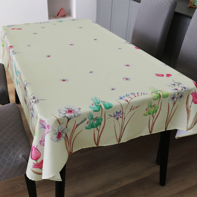 Floral Printed Tablecloth With Yellow Base