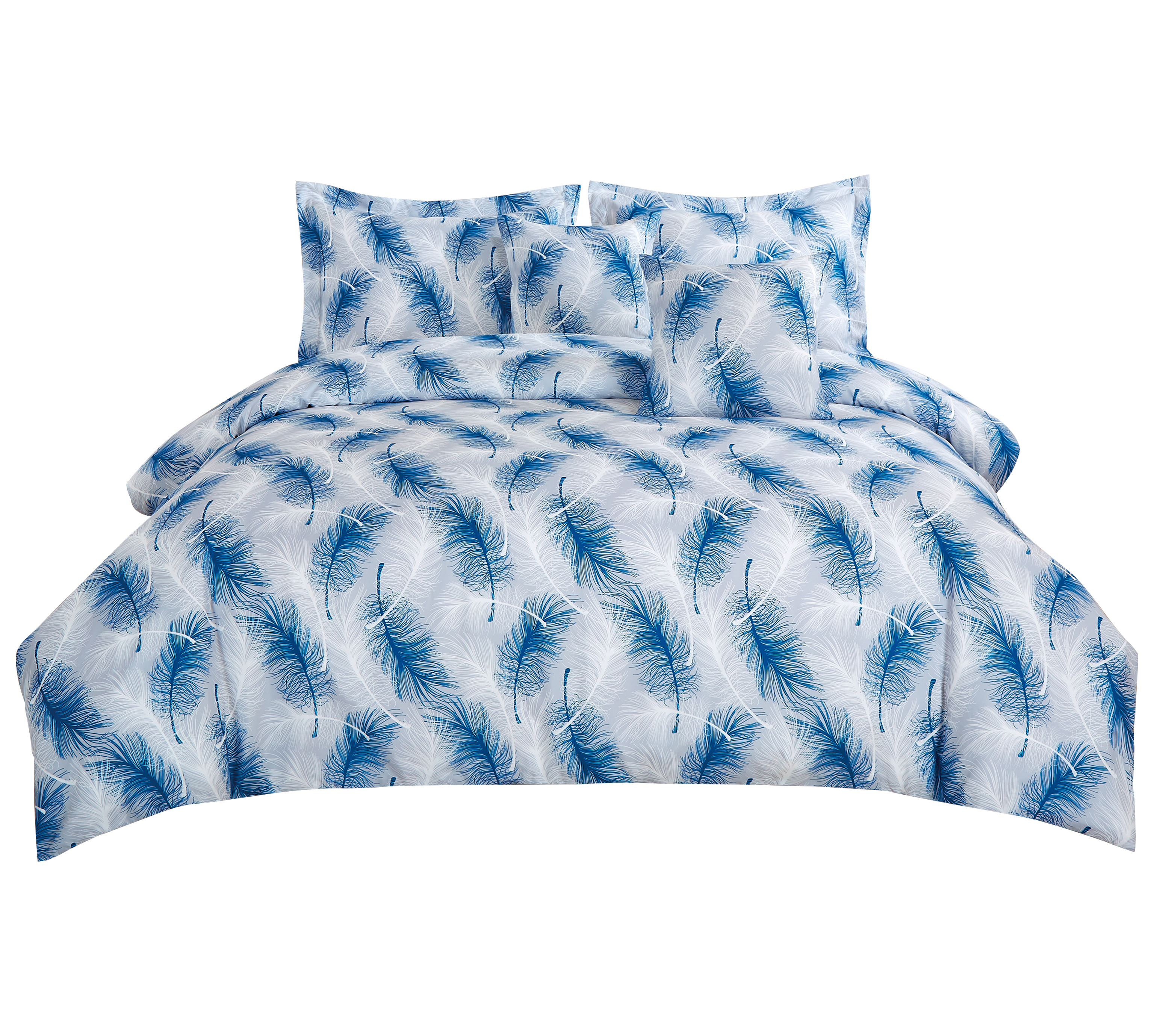 The Blue And White Feather Printed Bed Kit