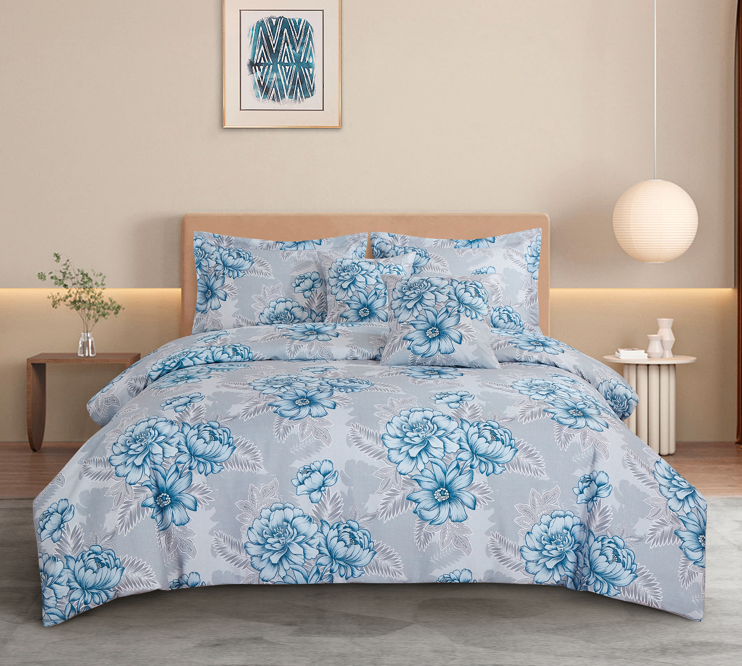 Big Blue Peony Printing Bedding Set