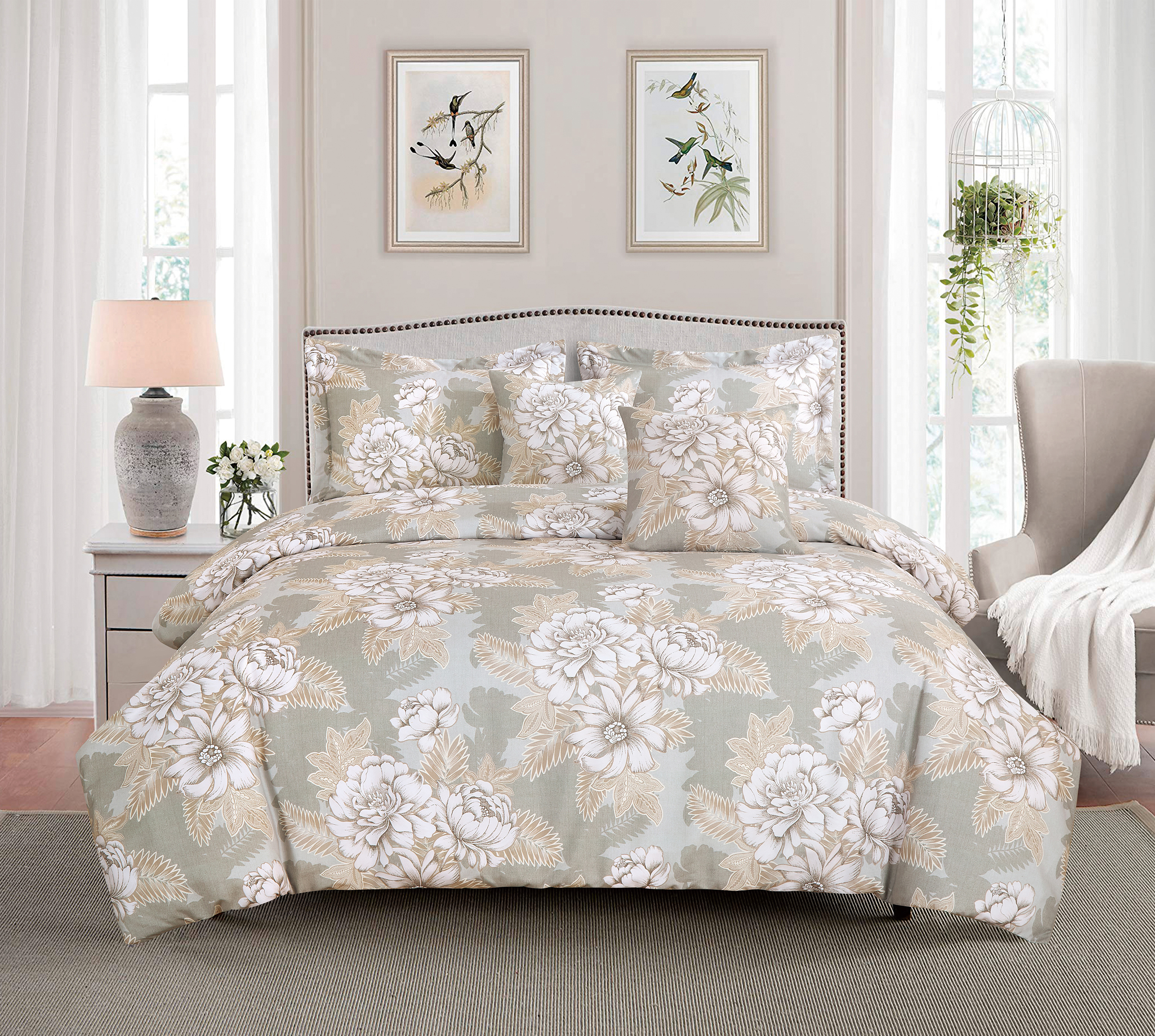 Big Blue Peony Printing Bedding Set